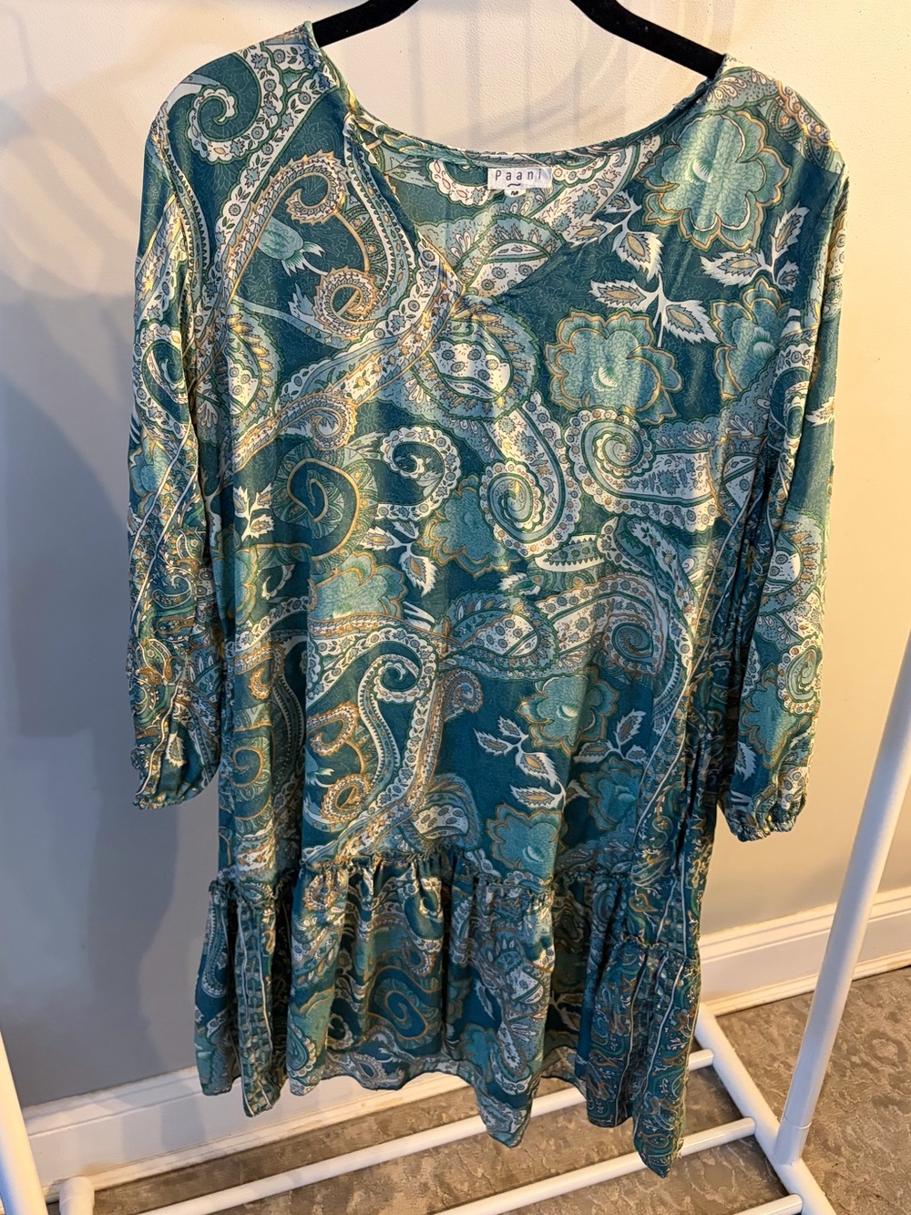 Paani Teal Paisley Long-Sleeve Tunic Dress size medium